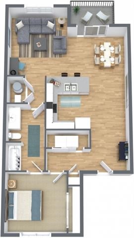 Floor plan for 1 bed, 1 bath, 771 sqft