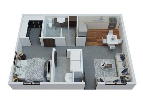 Floor plan for 1 bed, 1 bath, 656 sqft