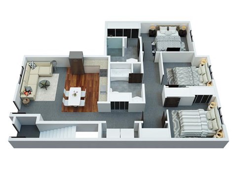 Floor plan for 3 beds, 2 baths, 1175 sqft