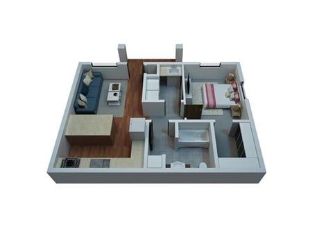 Floor plan for 1 bed, 1 bath, 646 sqft