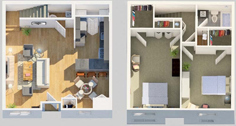 Floor plan for 2 beds, 1.5 baths, 1104 sqft