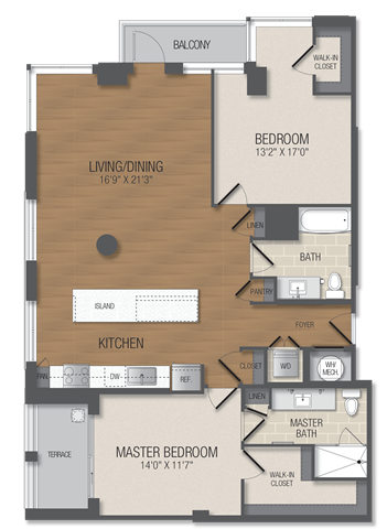 Floor plan for 2 beds, 2 baths, 1375 sqft