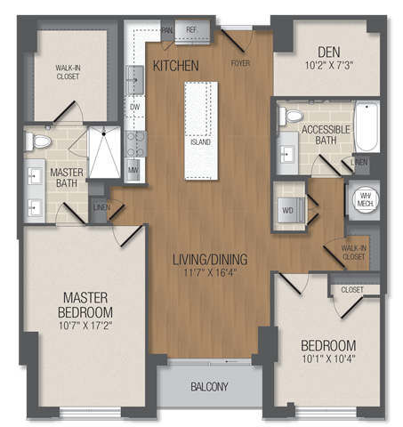 Floor plan for 2 beds, 2 baths, 1244 sqft