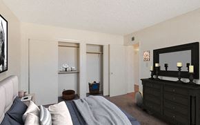 Glendale apartment for rent - a bedroom with a bed and a dresser and a closet