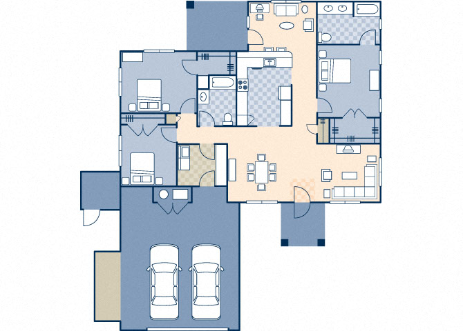 Floor plan for 3 beds, 2 baths, 1628 sqft