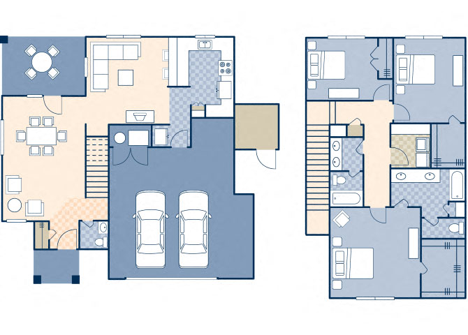 Floor plan for 3 beds, 2.5 baths, 1615 sqft