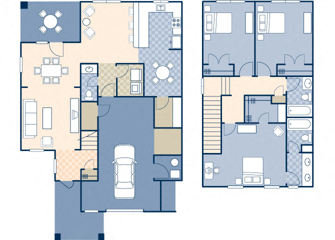 Floor plan for 3 beds, 2.5 baths, 1740 sqft