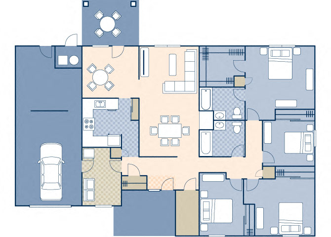 Floor plan for 4 beds, 2 baths, 1797 sqft