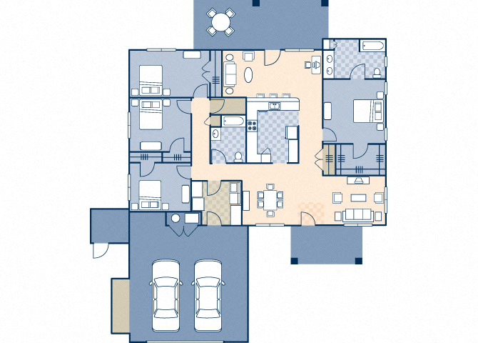 Floor plan for 4 beds, 2 baths, 1851 sqft