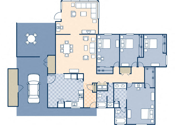 Floor plan for 4 beds, 2 baths, 1876 sqft