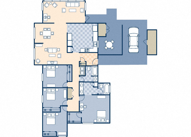 Floor plan for 4 beds, 2 baths, 1900 sqft