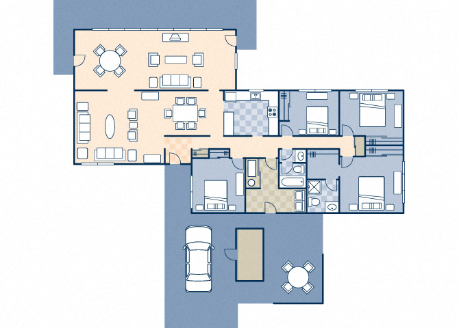 Floor plan for 4 beds, 2 baths, 2133 sqft