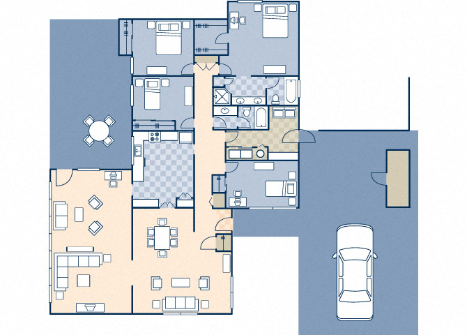 Floor plan for 4 beds, 2 baths, 2205 sqft