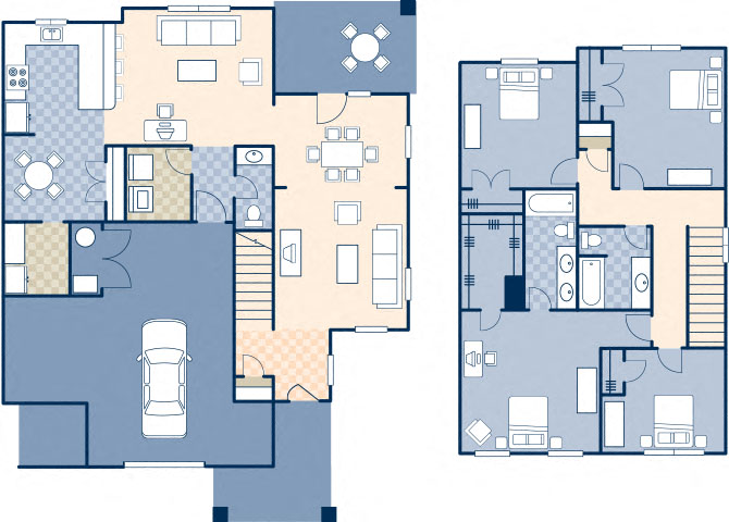 Floor plan for 4 beds, 2.5 baths, 2032 sqft