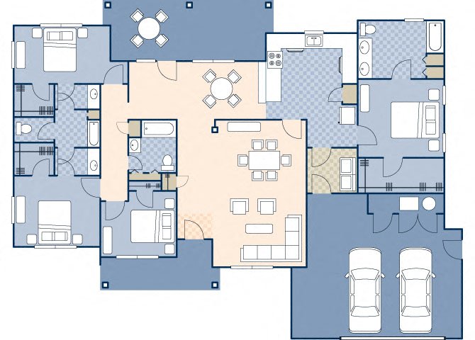 Floor plan for 4 beds, 3 baths, 2609 sqft