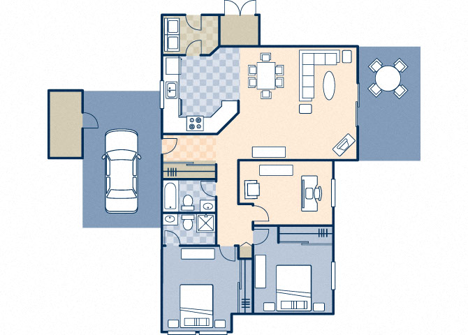 Floor plan for 2 beds, 2 baths, 1172 sqft