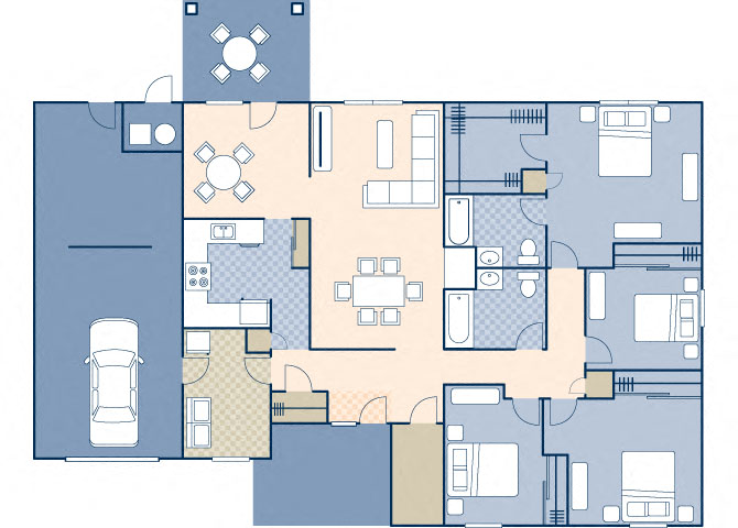 Floor plan for 4 beds, 2 baths, 1797 sqft