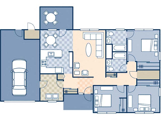 Floor plan for 3 beds, 2 baths, 1531 sqft