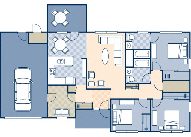 Floor plan for 3 beds, 2 baths, 1531 sqft