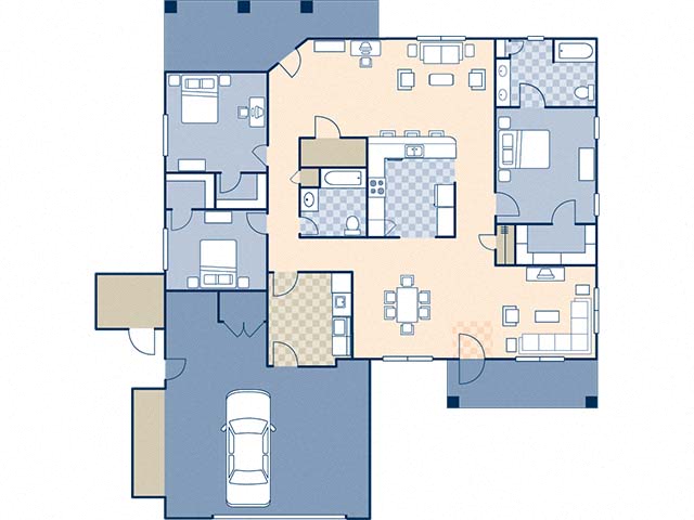 Floor plan for 3 beds, 2 baths, 1817 sqft