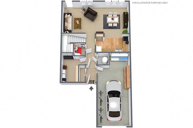 Floor plan for 2 beds, 1.5 baths, 1300 sqft
