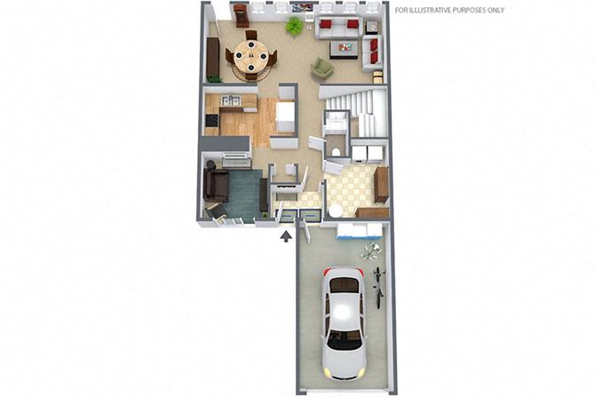 Floor plan for 3 beds, 2.5 baths, 1565 sqft