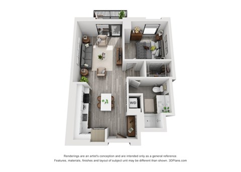 Floor plan for 1 bed, 1 bath, 706 sqft