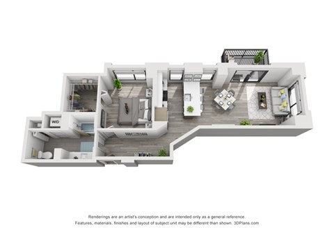 Floor plan for 1 bed, 1 bath, 872 sqft