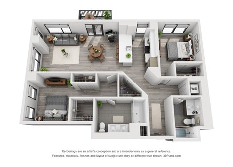 Floor plan for 2 beds, 2 baths, 1409 sqft