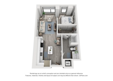 Floor plan for studio, 1 bath, 670 sqft