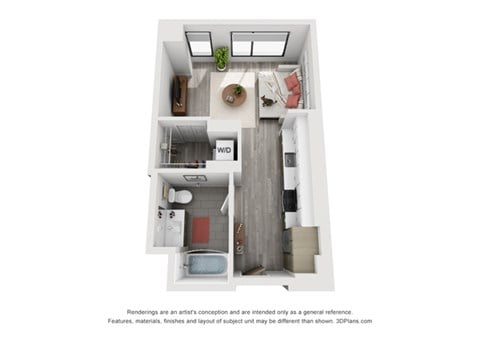 Floor plan for studio, 1 bath, 501 sqft