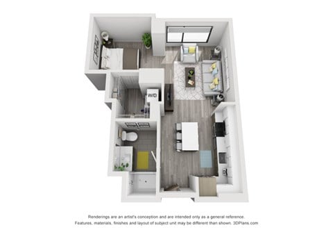 Floor plan for studio, 1 bath, 618 sqft