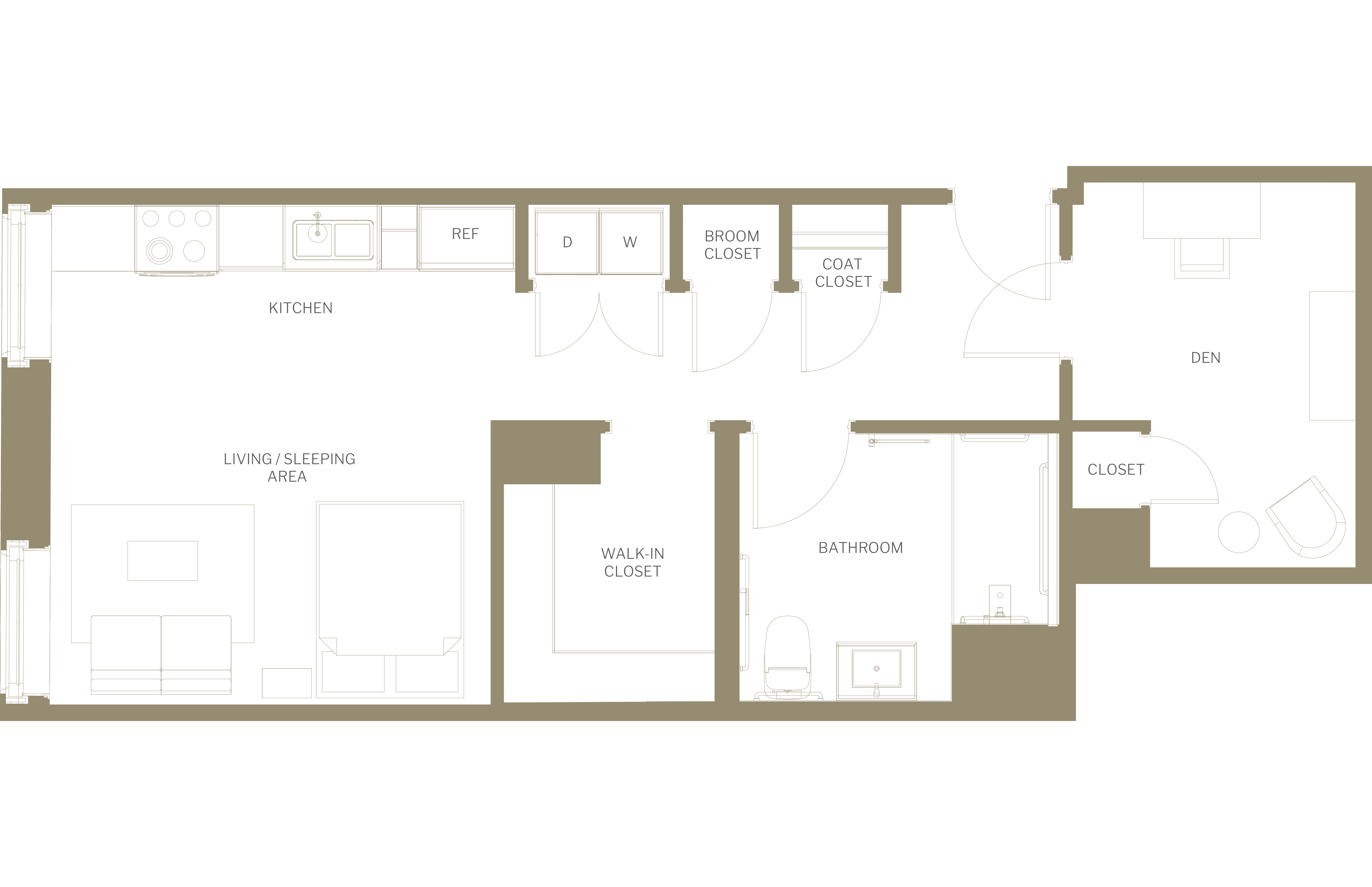 Floor plan for studio, 1 bath, 765 sqft