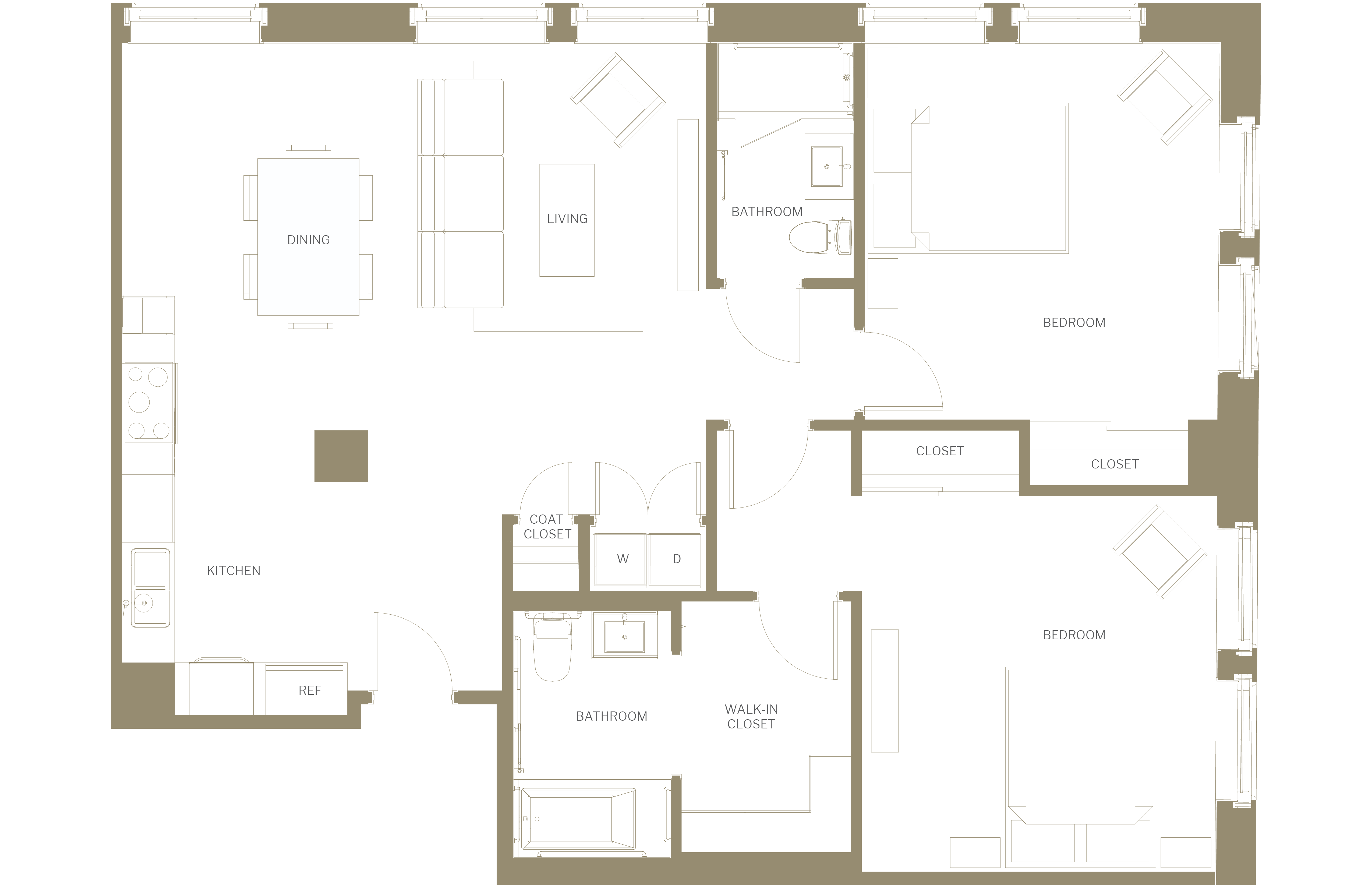 Floor plan for 2 beds, 2 baths, 1610 sqft