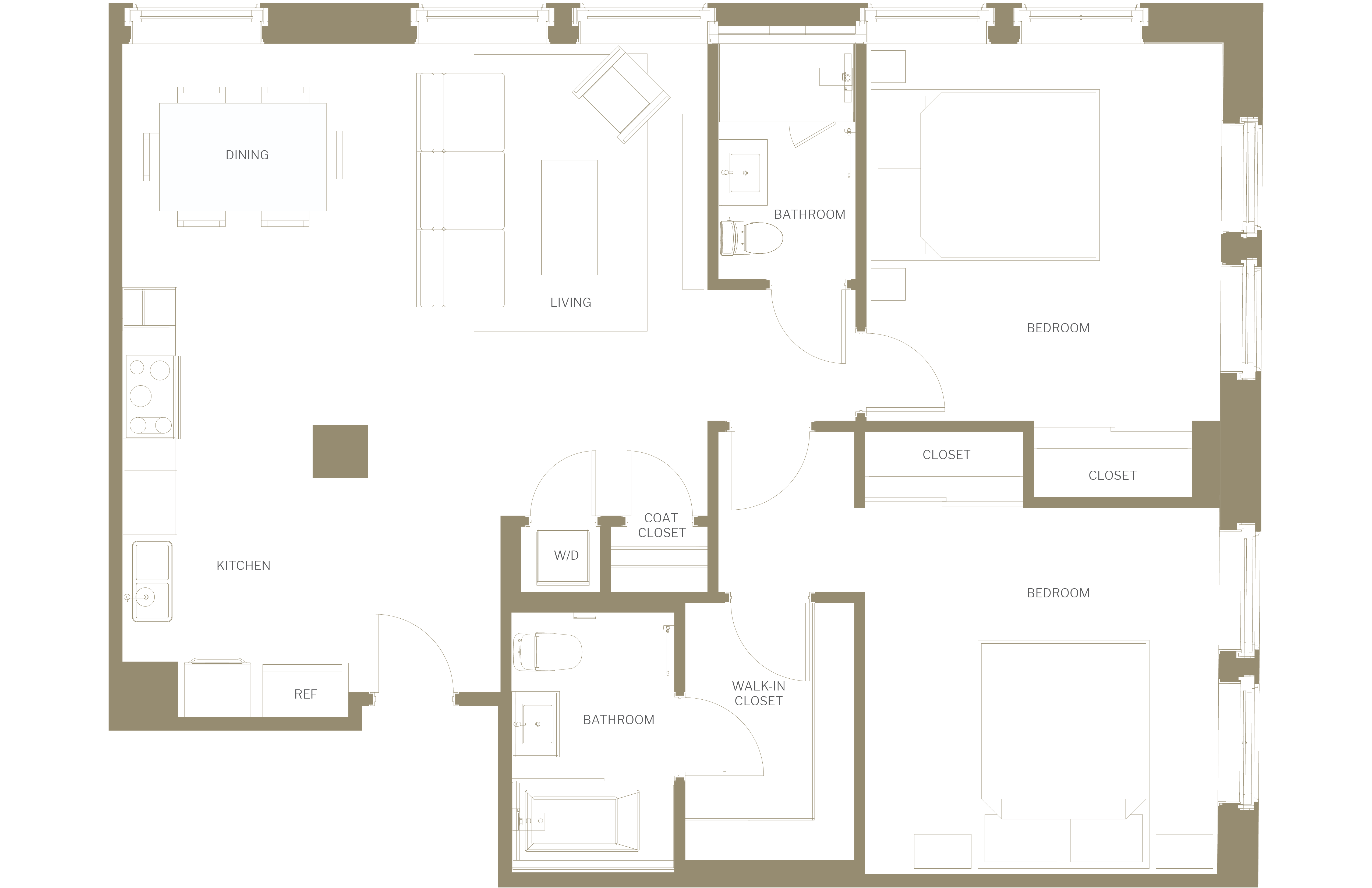 Floor plan for 2 beds, 2 baths, 1600 sqft