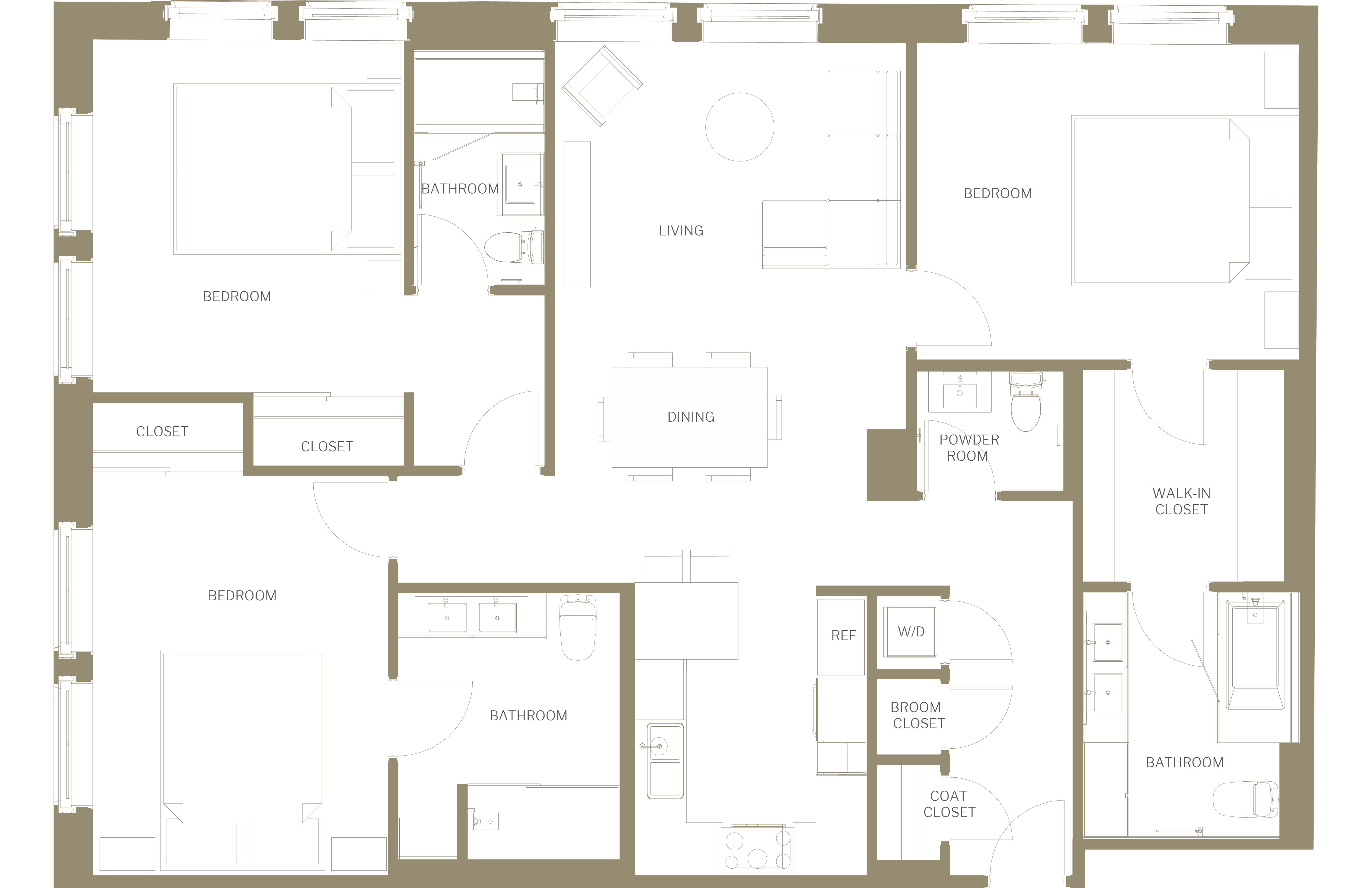 Floor plan for 3 beds, 3.5 baths, 2030 sqft