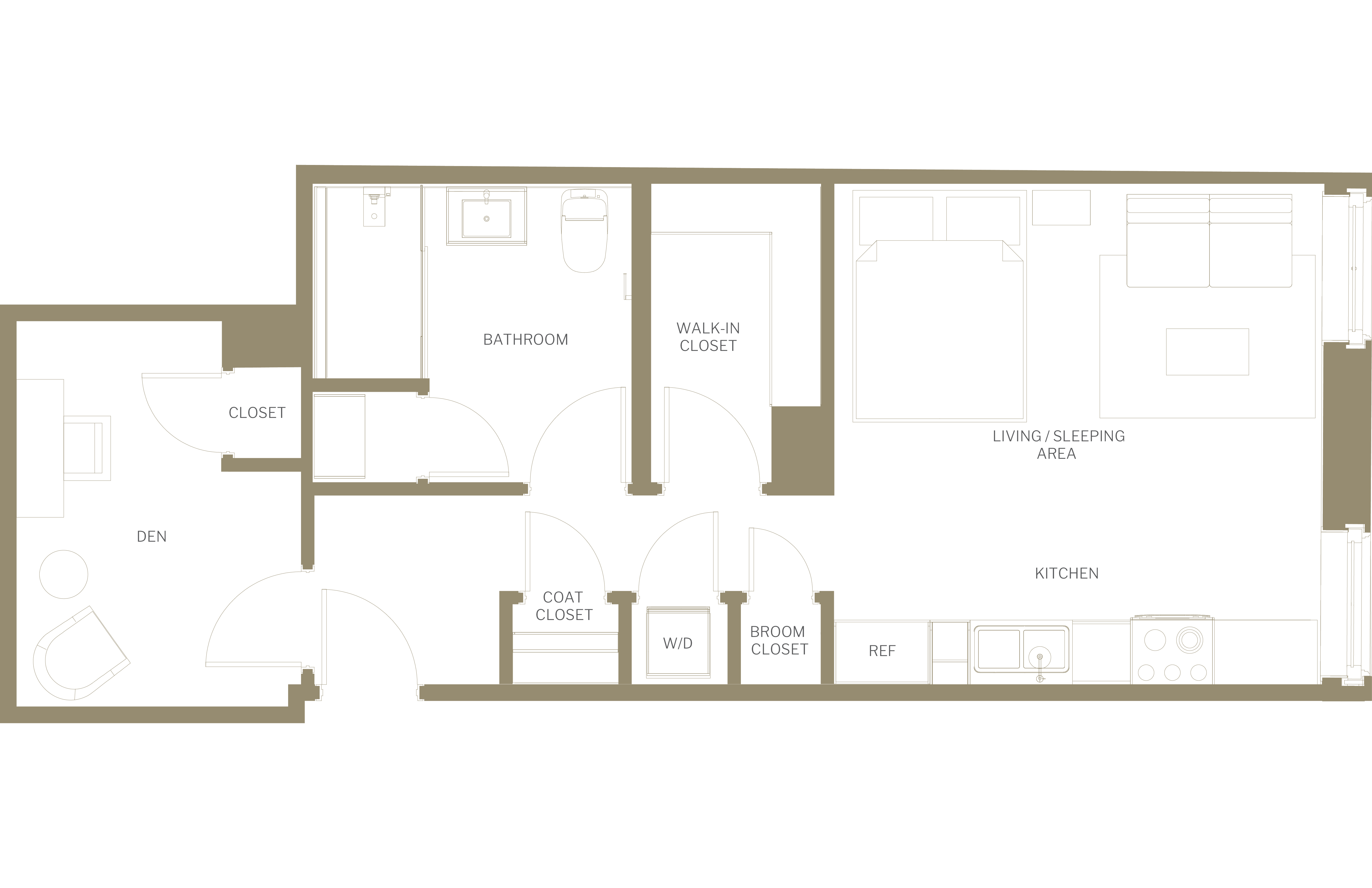 Floor plan for studio, 1 bath, 765 sqft