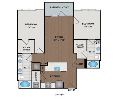 Floor plan for 2 beds, 2 baths, 1081 sqft