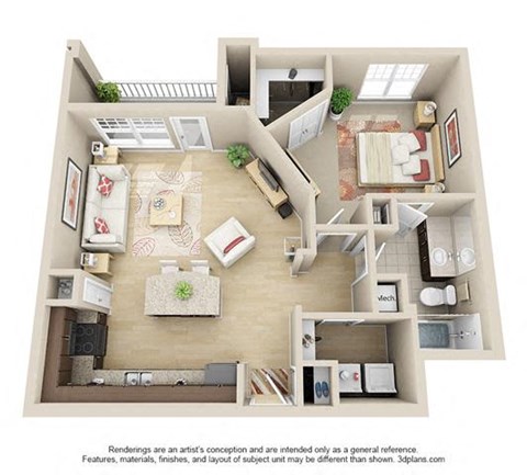 Floor plan for 1 bed, 1 bath, 787 sqft