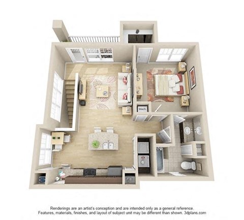 Floor plan for 1 bed, 1 bath, 853 sqft