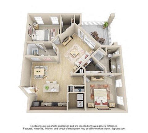 Floor plan for 2 beds, 2 baths, 1125 sqft