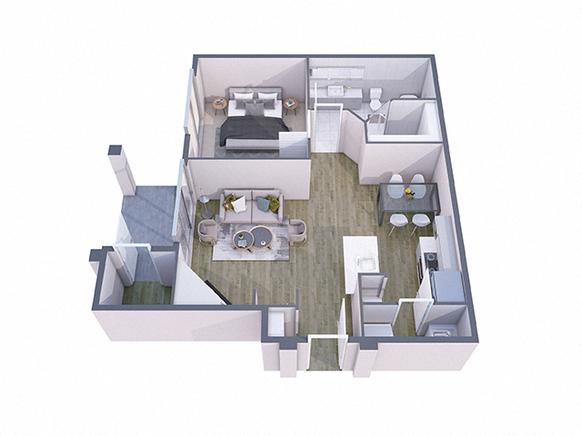 Floor plan for 1 bed, 1 bath, 707 sqft