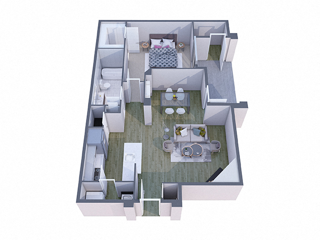 Floor plan for 1 bed, 1 bath, 796 sqft