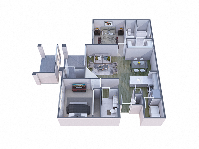 Floor plan for 2 beds, 2 baths, 1022 sqft