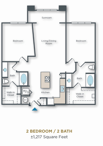 Floor plan for 2 beds, 2 baths, 1217 sqft