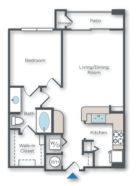 Floor plan for 1 bed, 1 bath, 790 sqft