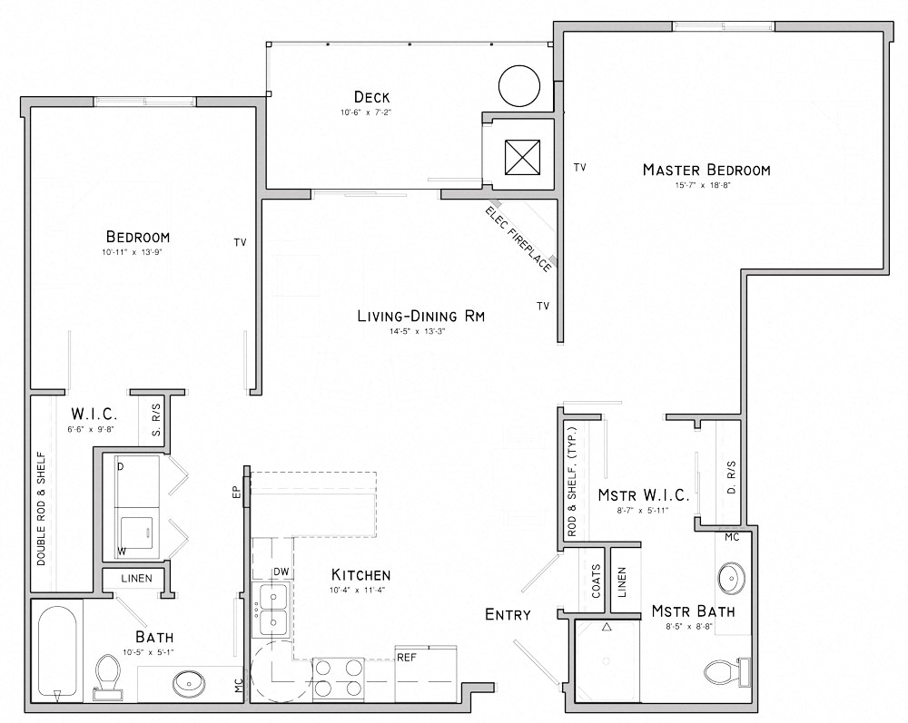 Floor plan for 2 beds, 2 baths, 1137 sqft