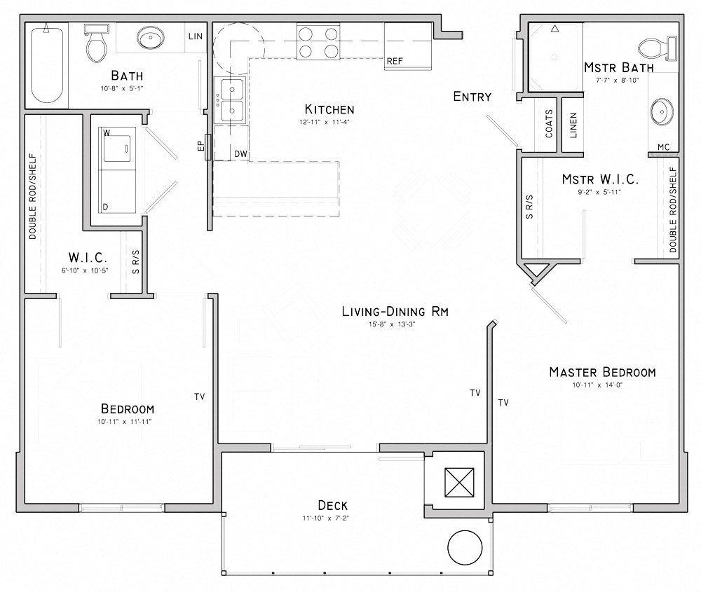 Floor plan for 2 beds, 2 baths, 1089 sqft