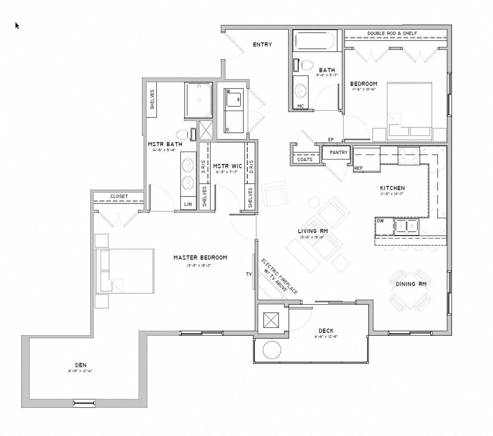 Floor plan for 2 beds, 2 baths, 1330 sqft