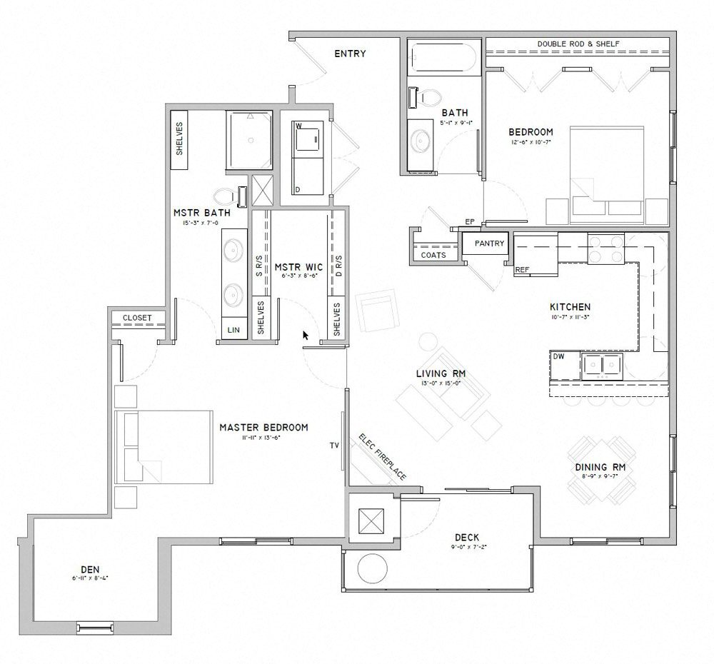 Floor plan for 2 beds, 2 baths, 1272 sqft